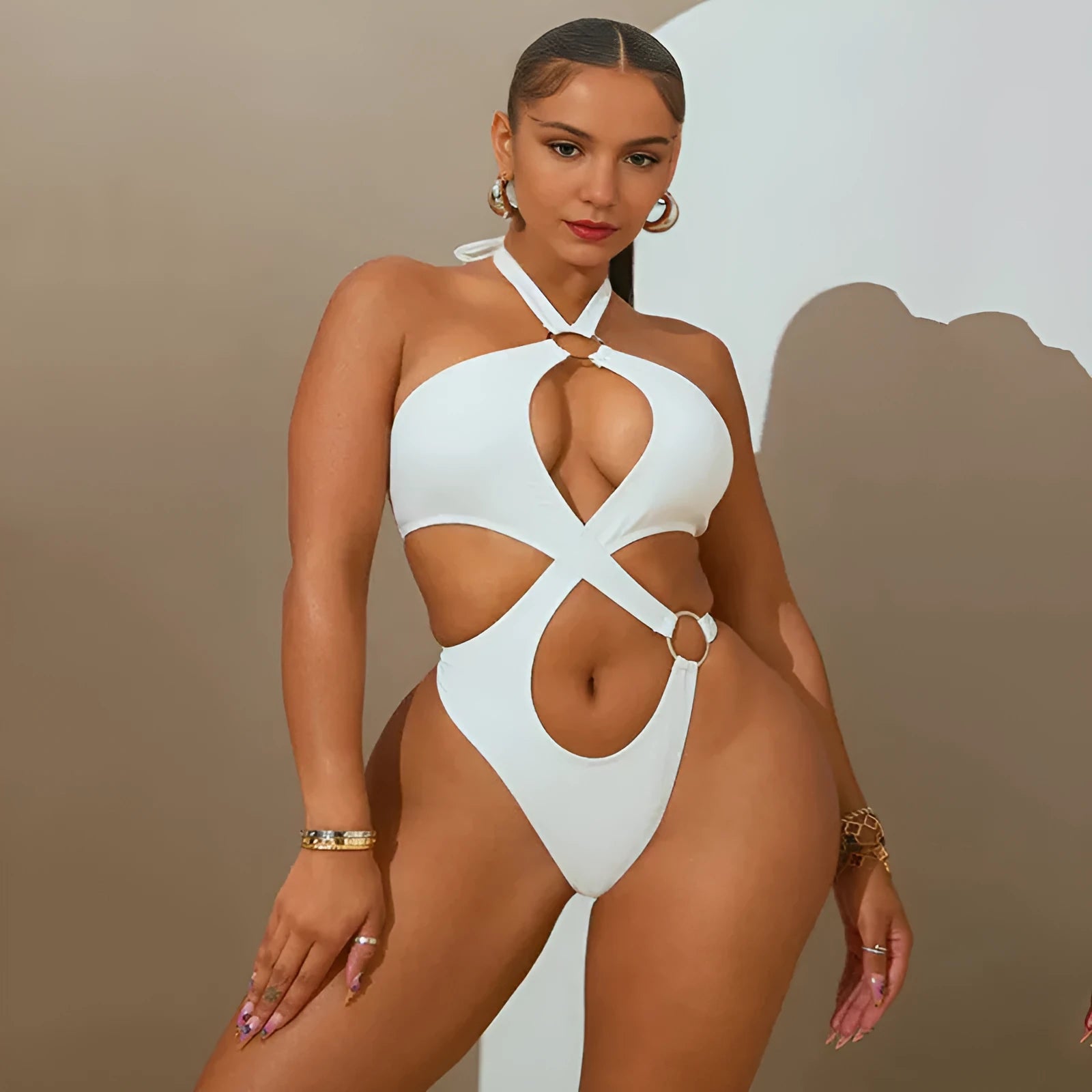 Women's sleeveless jumpsuit with lace-up back and tapered shorts in polyester fabric