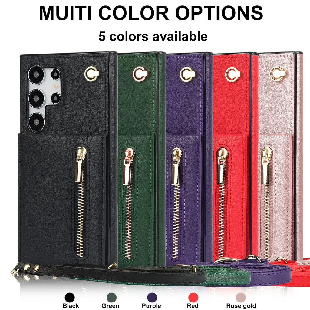 Samsung phone case with card slot and kickstand in black PU leather