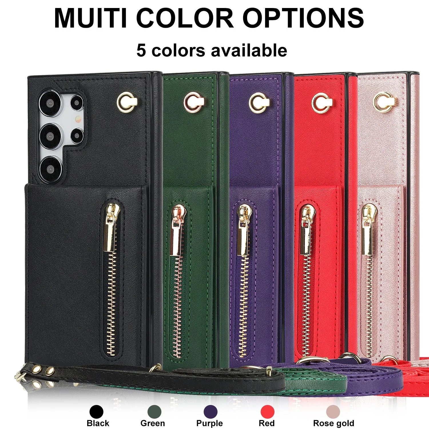 Samsung phone case with card slot and kickstand in black PU leather