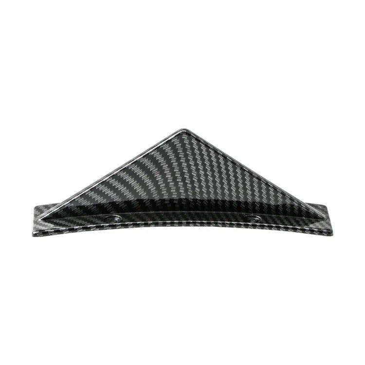 Set of four universal triangle rear spoilers for cars in bright black and carbon fibre finishes