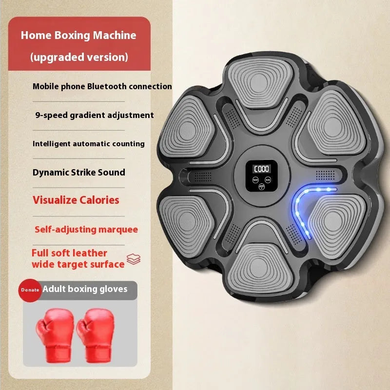 Smart music boxing machine wall target with electronic reaction training system and focus gloves