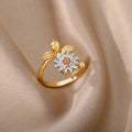 Adjustable copper decompression ring with geometric rotatable design in gold finish