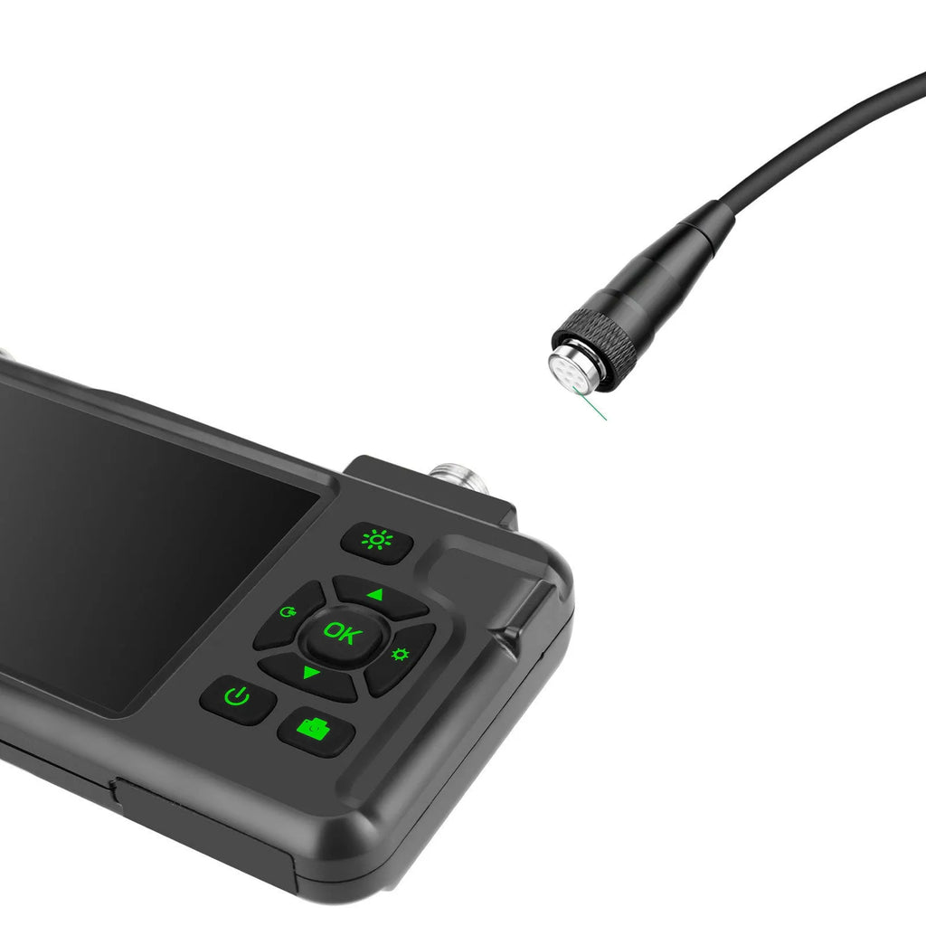 Handheld industrial endoscope with 4.5-inch screen and flexible cable for automotive inspection