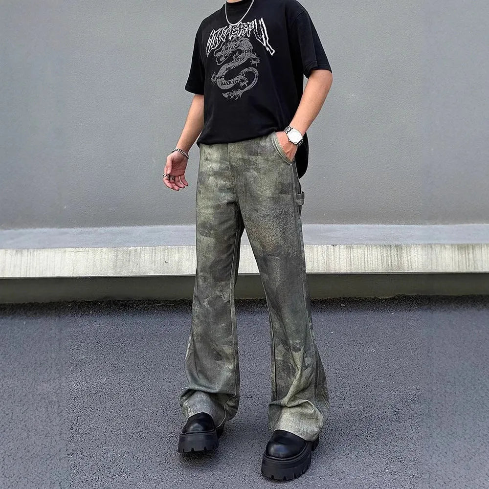 Men's digital direct injection camouflage denim jeans in retro straight cut with picture colour finish