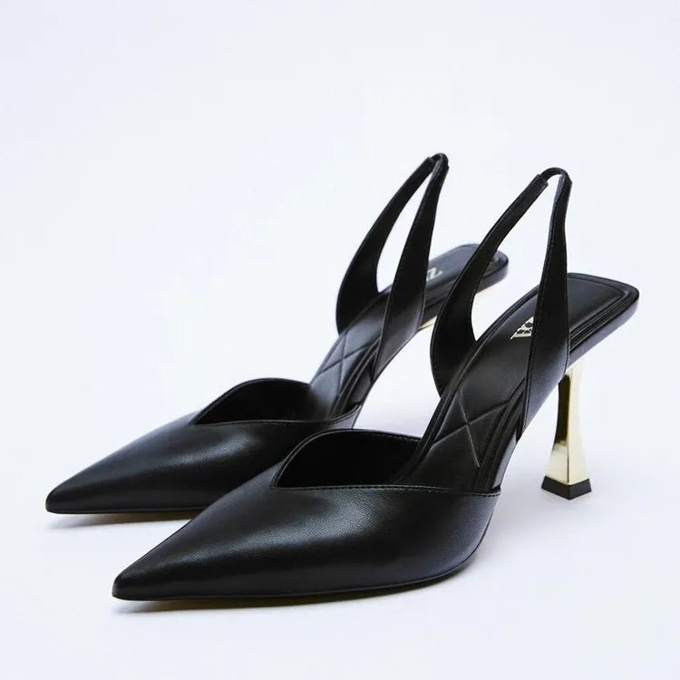 Women's nude apricot patent leather pointed toe high heels with shallow mouth, Korean style.