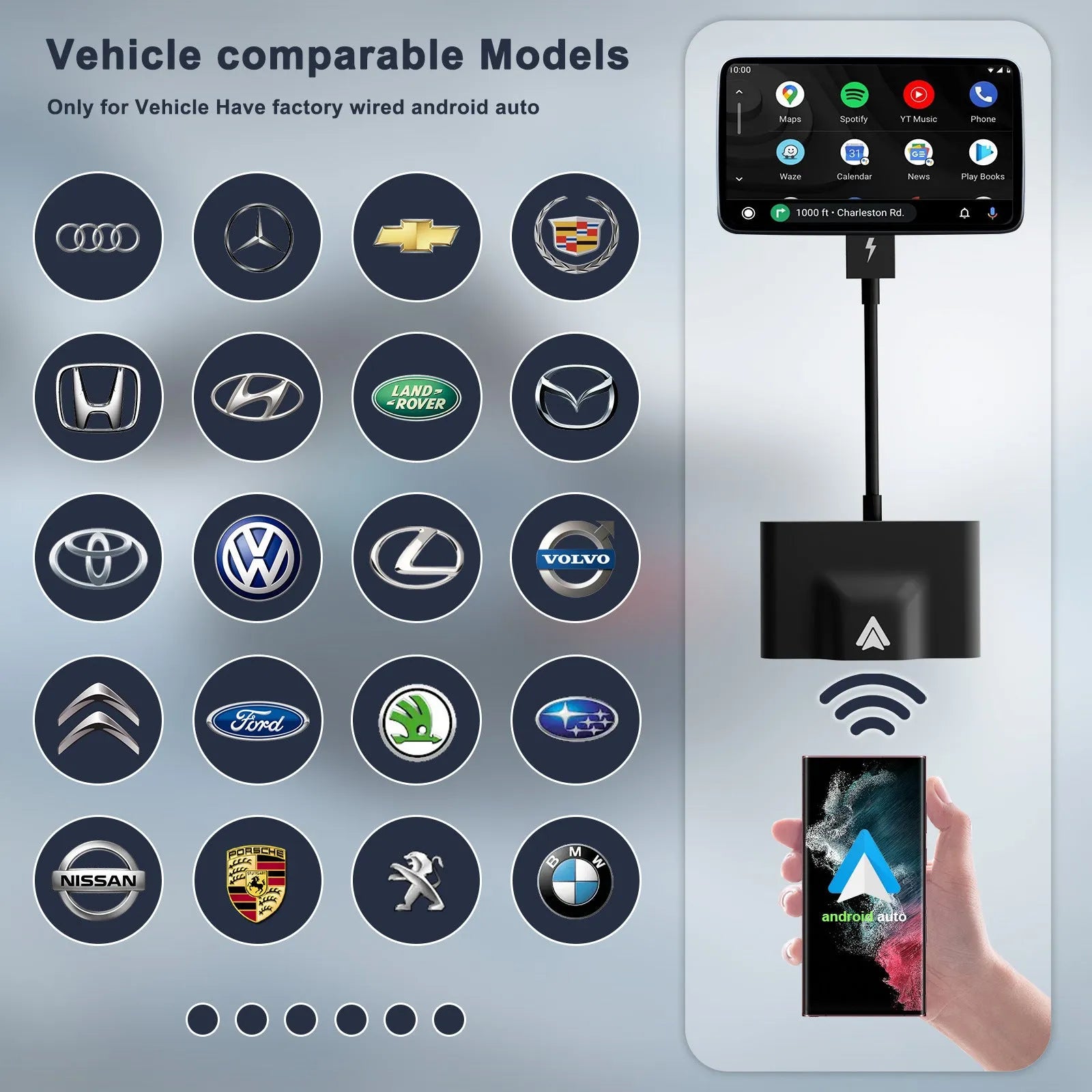 THT-020 series car wired to wireless Android system adaptor in black or white.
