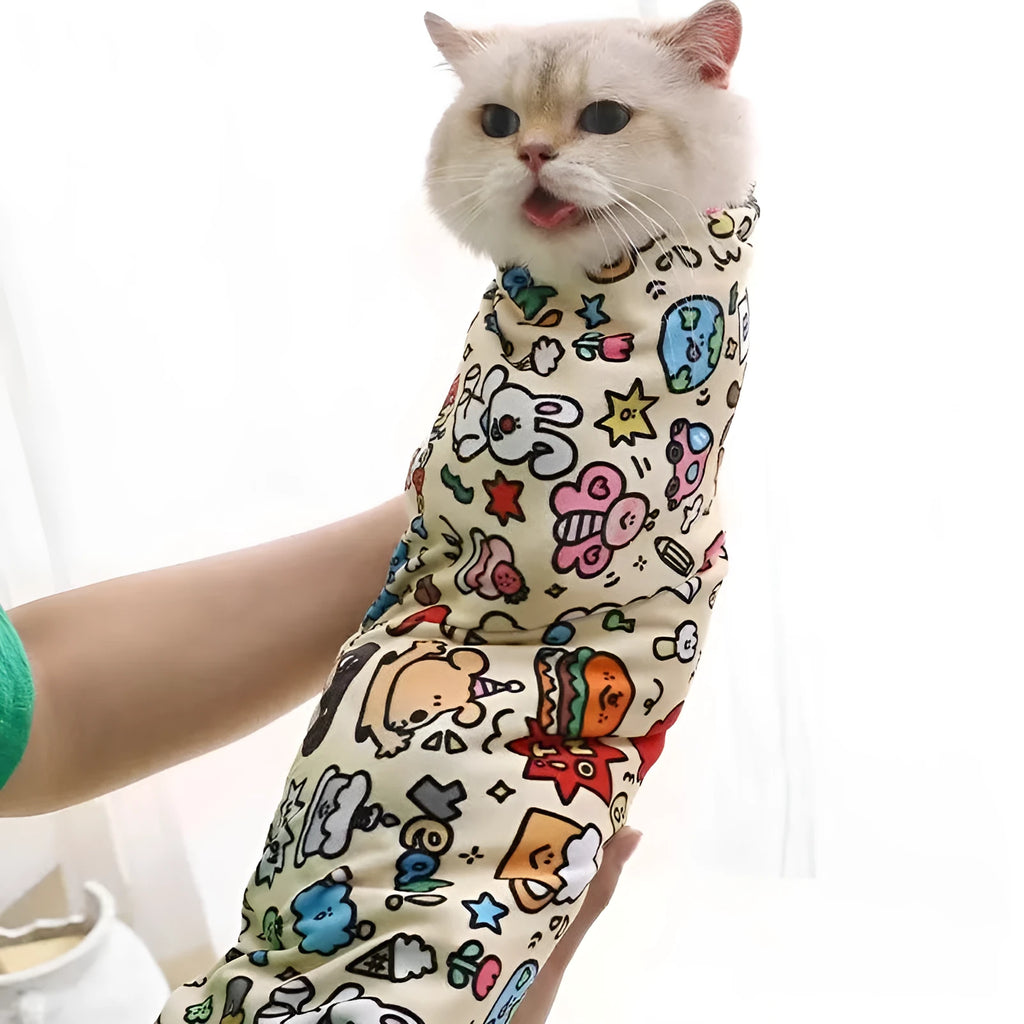 Colourful cartoon cat printed cosmetic bag in nylon material showing Blue Puppy design