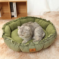 Grey and green reversible donut cat bed for indoor cats with raised sides
