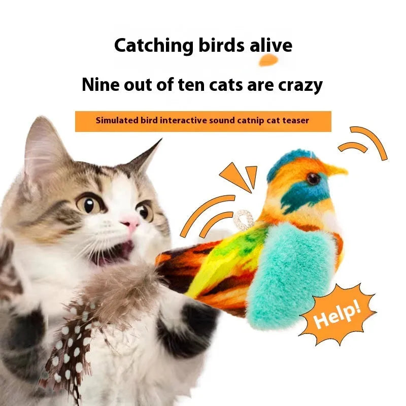 Bird simulation cat toy plush feather wand in blue kingfisher design