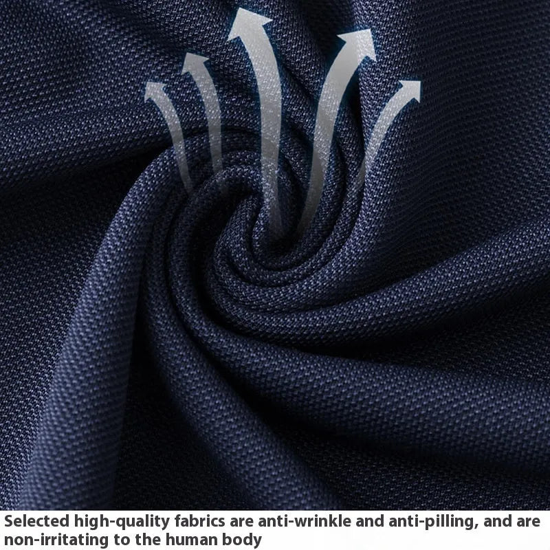 Men's and women's short sleeve lapel t-shirt in polyester, shown in multiple colour options.