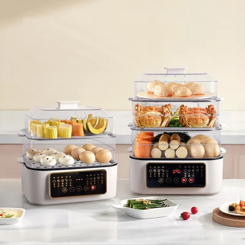 Household electric steamer appliance with stainless steel rack and 10L capacity