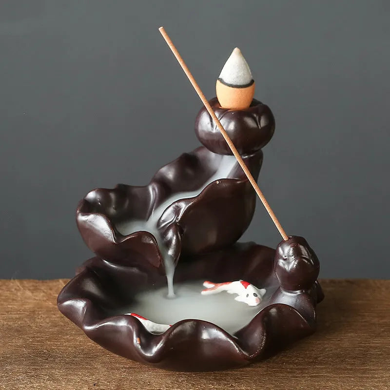Ceramic backflow incense burner ornament in modern simple style with tree design
