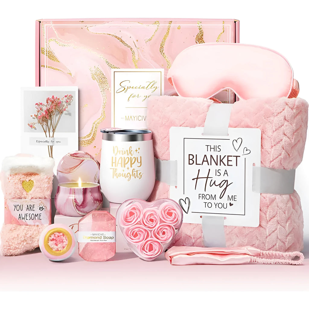 Aromatherapy gift set with candle, soap and bath products in modern plastic box