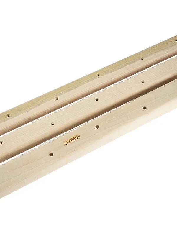 Set of three solid wooden grip strength training fingerboards in different lengths and thicknesses.