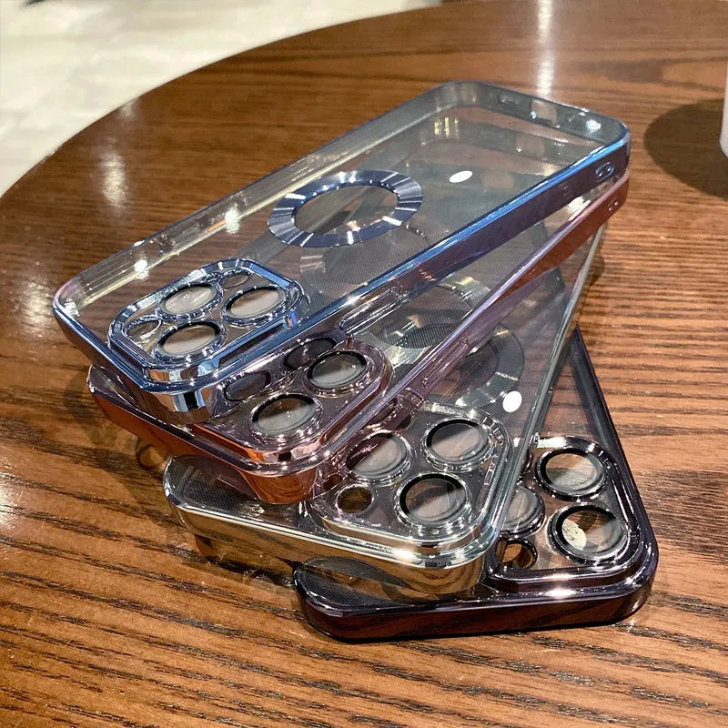 Clear electroplated iPhone case with built-in camera protector for iPhone models