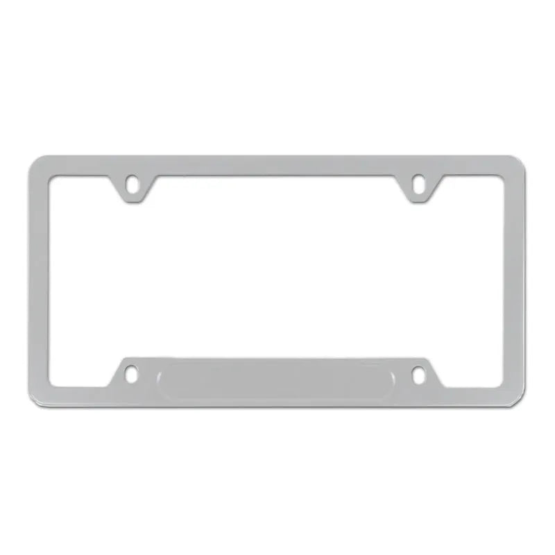 Aluminium alloy licence plate frame for American cars in black and silver oxide colours showing three hole pattern options
