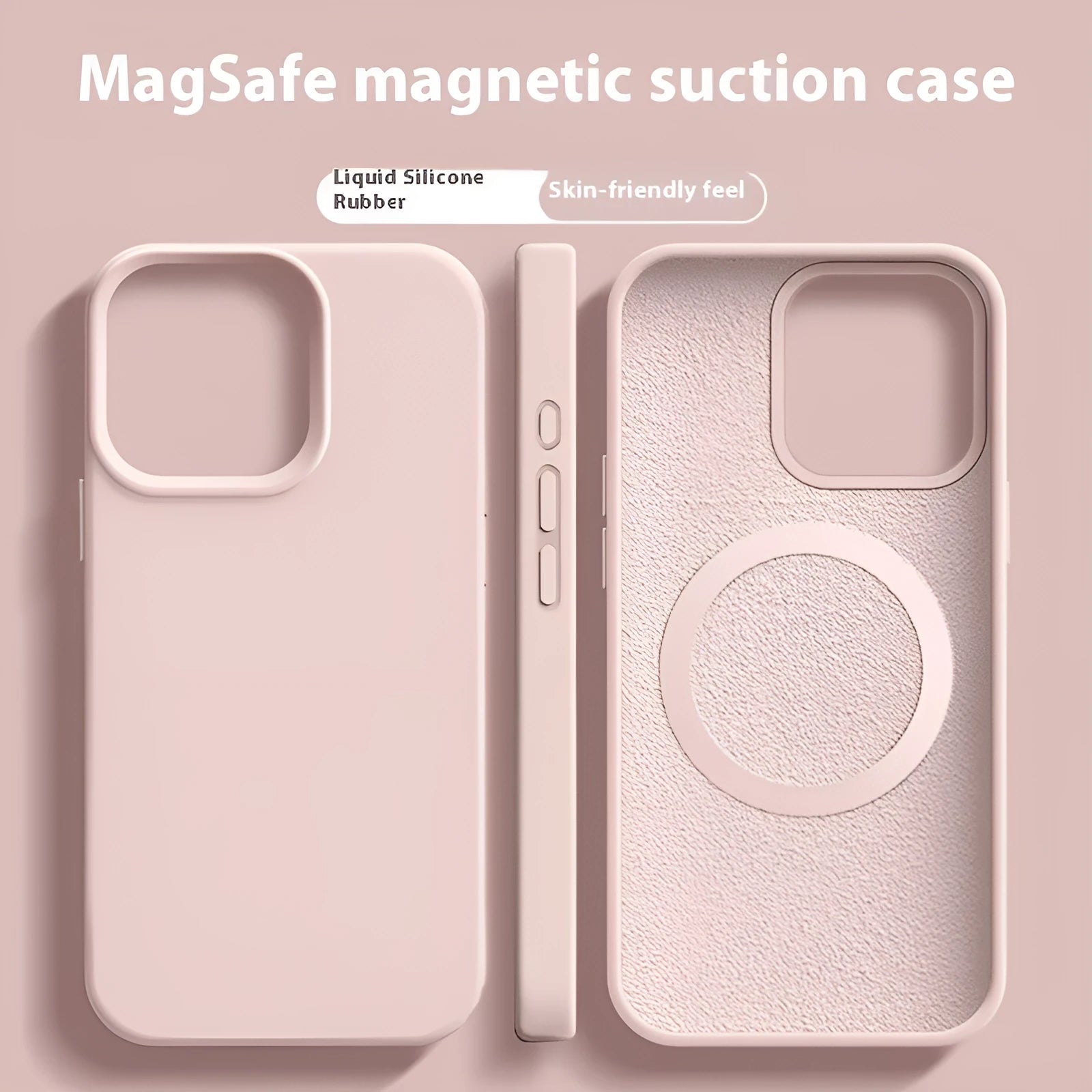 Magsafe liquid silicone phone case for Apple iPhone in solid colour with magnetic ring visible