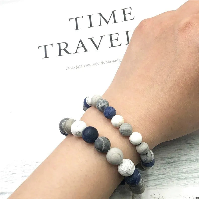 Handmade planet stone starry bracelet in U-shape with natural beads