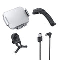 Grey wireless charging car phone holder with folding screen showing air vent clip and suction cup mounting options