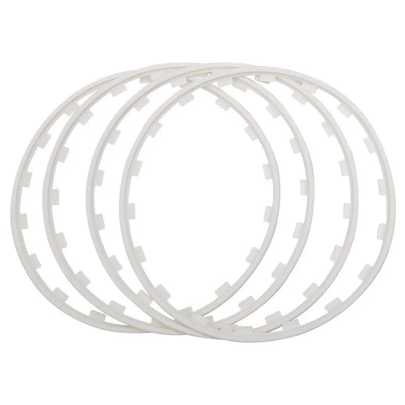 Set of four coloured nylon wheel hub protection rings for car alloy wheels.