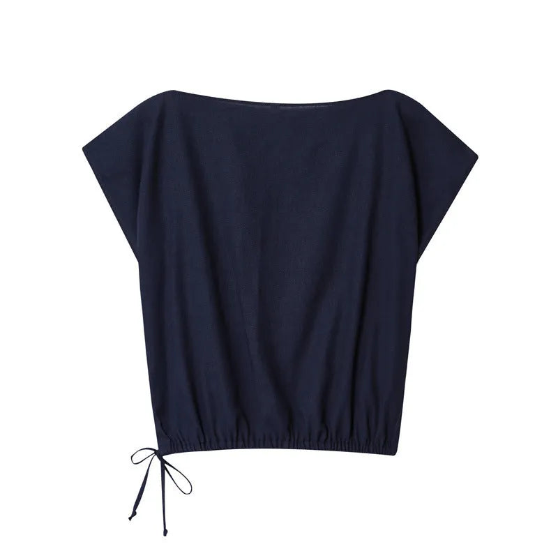 Women's blended polyester co-ord suit with flounced sleeve top and wide-leg trousers