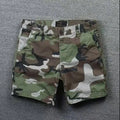 Men's cotton loose straight-leg shorts with zipper fly in camouflage green colour