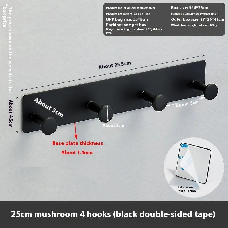 Mushroom design screwless wall hook with multiple arms for punch-free mounting