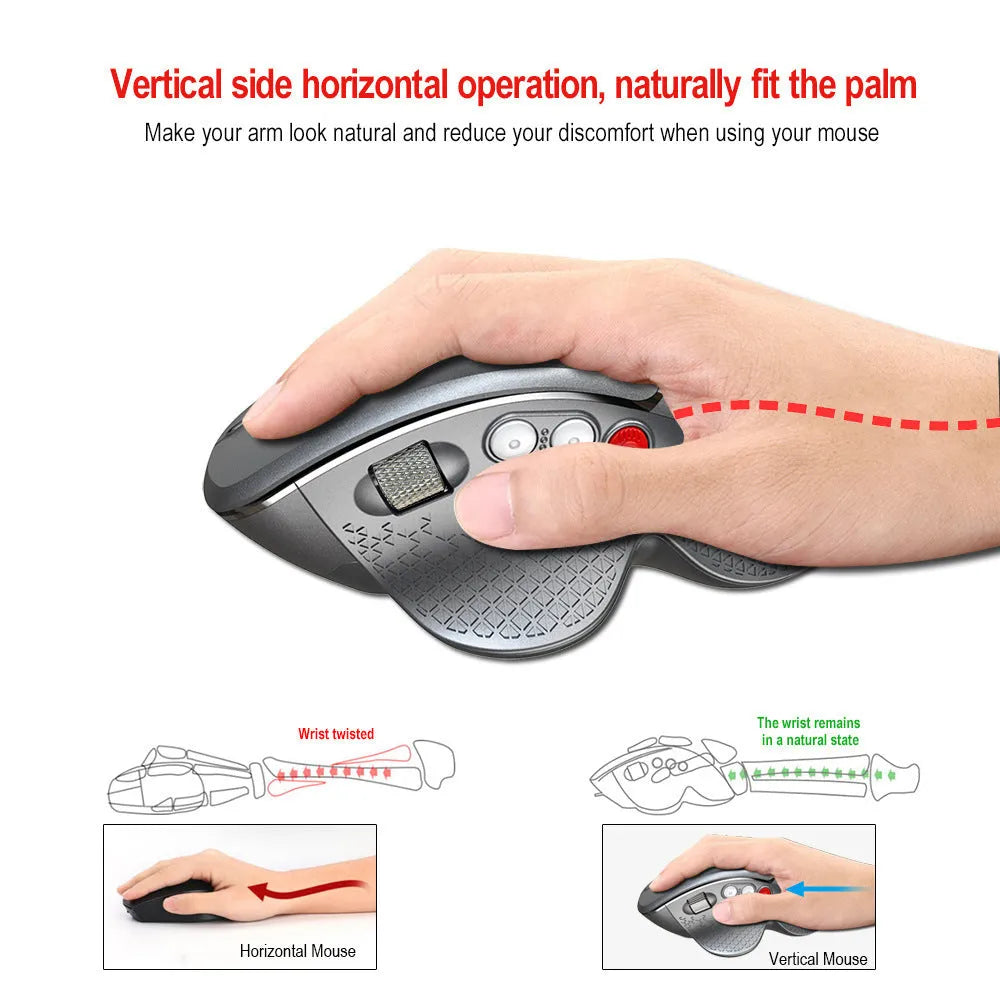 T32 Wireless Vertical Ergonomic Mouse in black or silver showing side roller and vertical design.