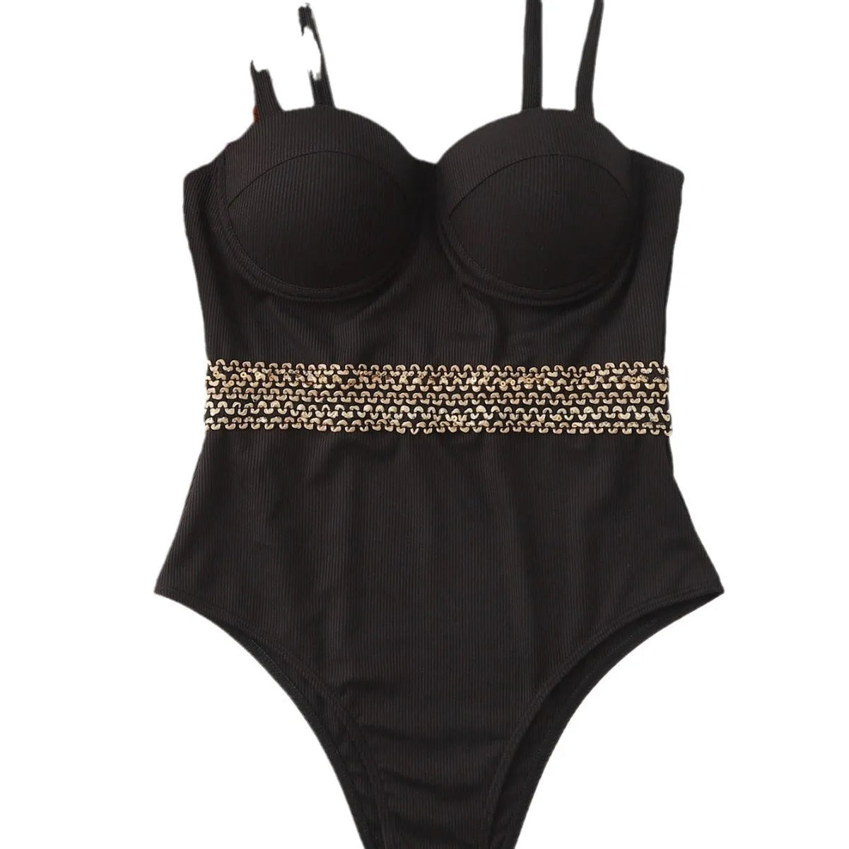 Black women's one-piece swimsuit with adjustable shoulder strap