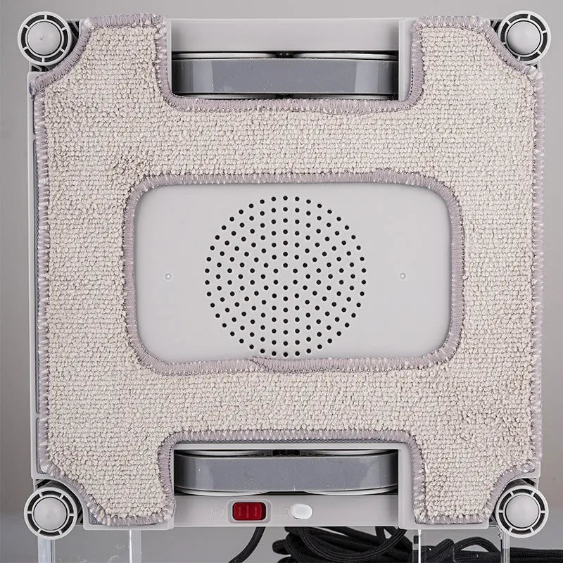 White intelligent window cleaning robot for high-rise windows with electric washing system