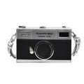 Soft PU leather mini crossbody camera bag with chain strap in silver black colour