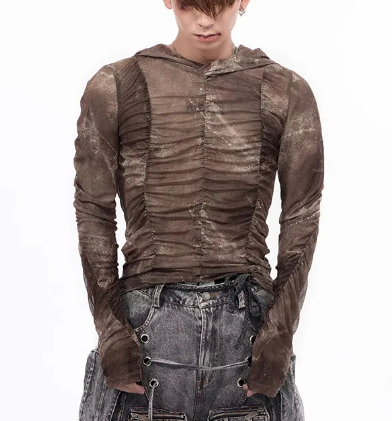 Boy's light blue pleated ice silk polyester bottoming shirt laid flat, showing youthful style and Asian sizing tags.