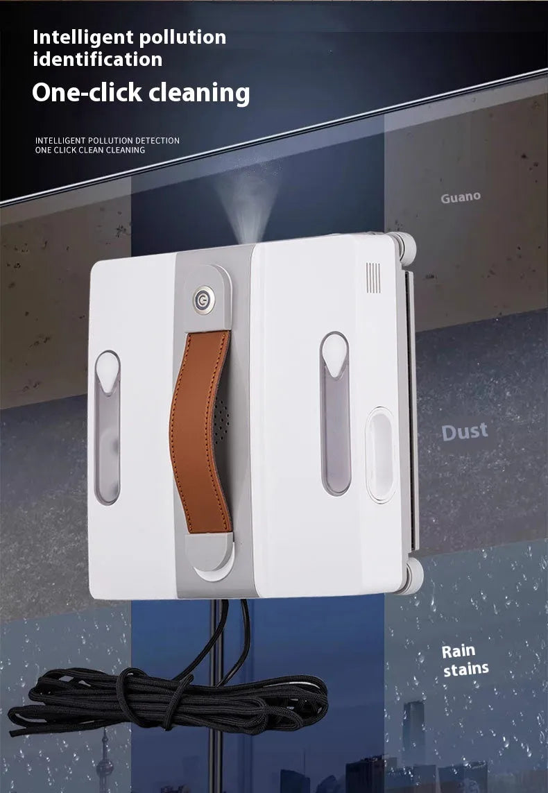 White intelligent window cleaning robot for high-rise windows with electric washing system