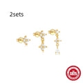 S925 sterling silver geometric zircon tassel earring set with three pieces in gold colour