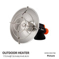 Portable outdoor heating stove with black and orange design showing automatic press ignition