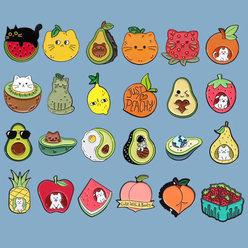 Cartoon colourful fruit metal brooch in zinc alloy with letter styling
