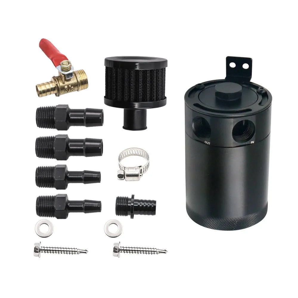 Aluminium automotive oil can with breathable design in black or silver finish
