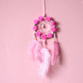Pink ostrich feather dreamcatcher wind chime wall decoration measuring 10cm