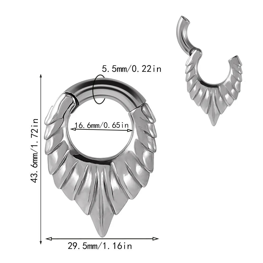 Drop-shaped stainless steel ear extender with totem patterning in silver finish