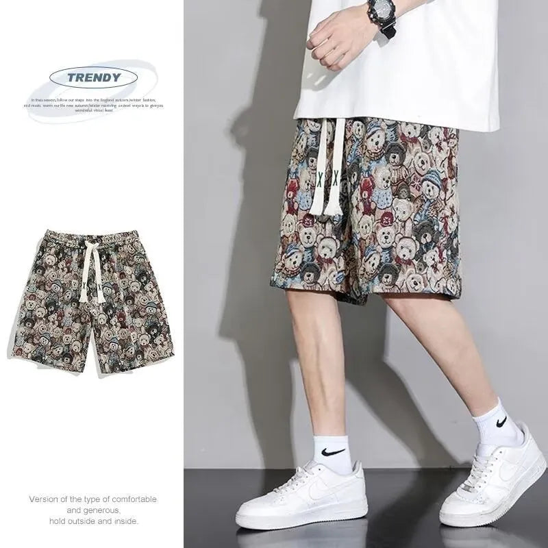 Men's lightweight polyester fifth pants shorts in Bear, Kitten, Blue Lotus, or Butterfly Love colour.