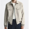 British-style suede velvet commuter jacket in mink colour with long sleeves and spandex fabric