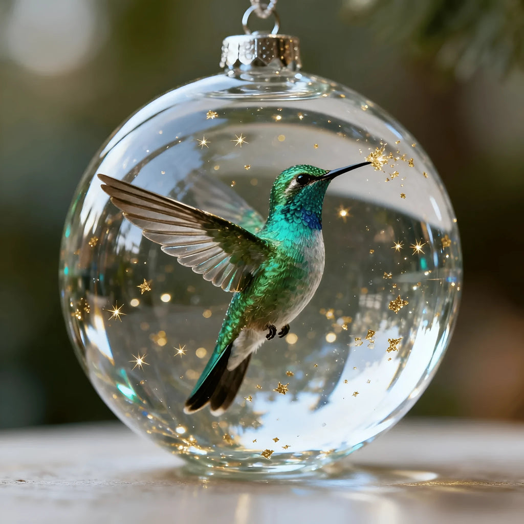 Natural crystal bird pendant ornament 7cm in hummingbird design with faceted finish