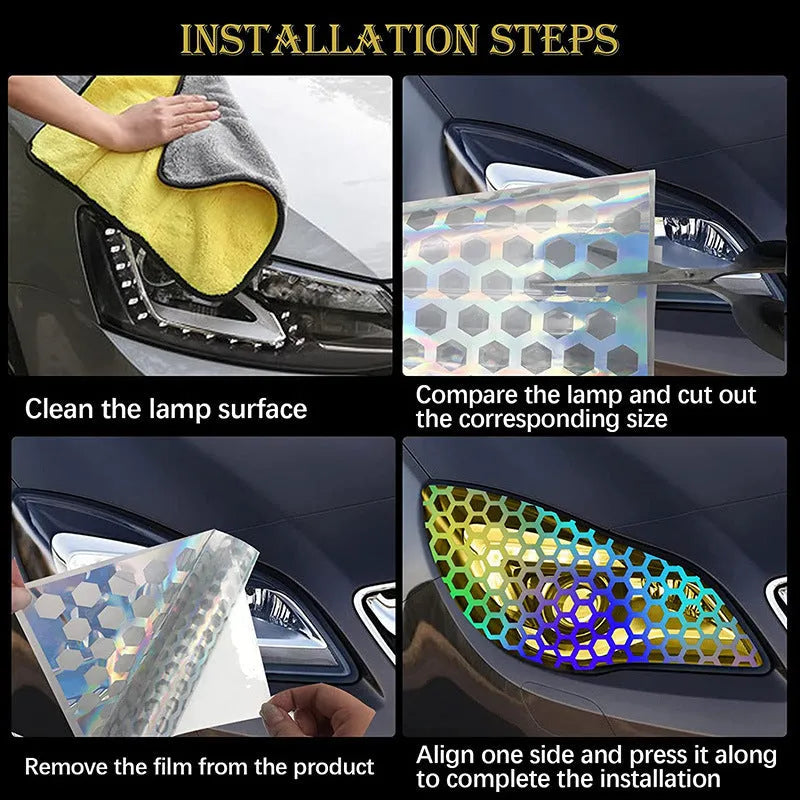 Black honeycomb pattern vinyl sticker sheet for car taillight decoration, measuring 48 by 30 centimetres.