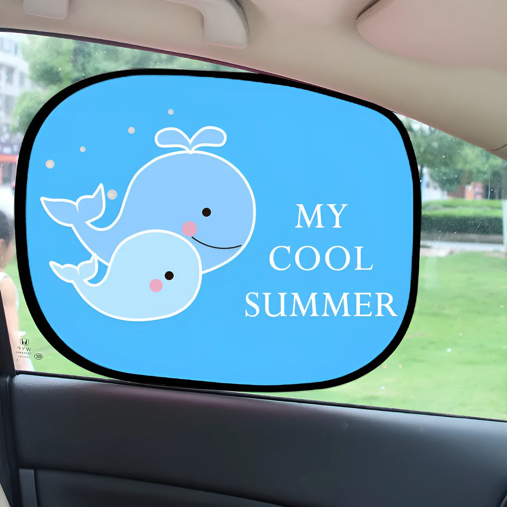 Electrostatic adsorption car side window sunshade with nylon mesh material shown on vehicle window