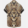 Men's slim fit short sleeve shirt with blue 3D printed flower pattern