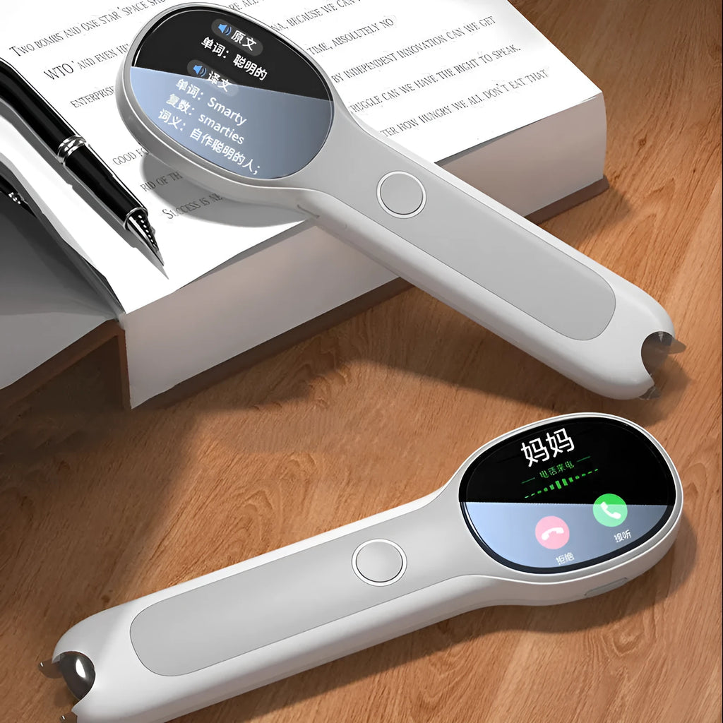 White universal reading pen language learning device with USB charging cable