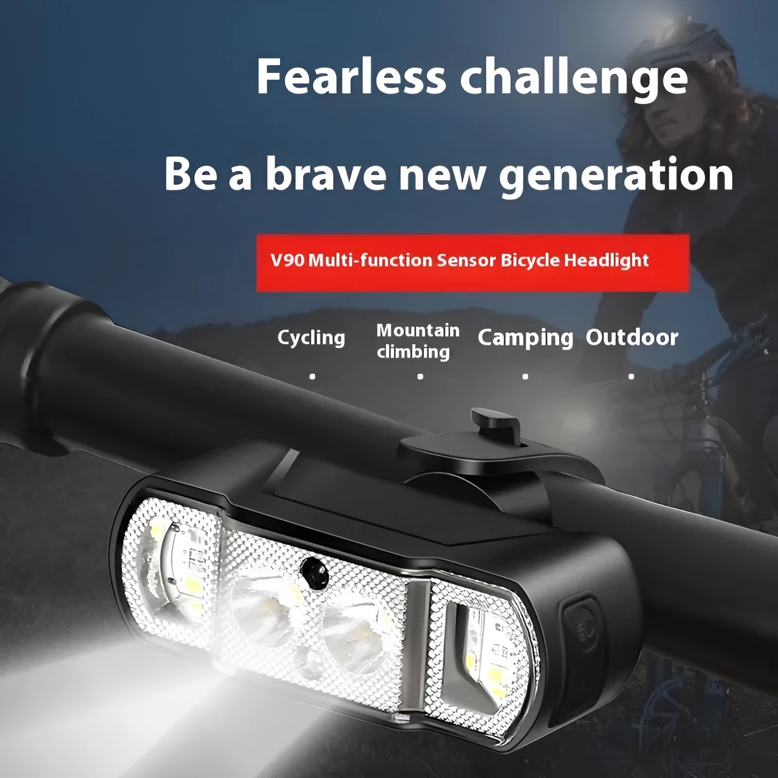 Black bicycle headlight with 350 lumen output and 18650 lithium battery