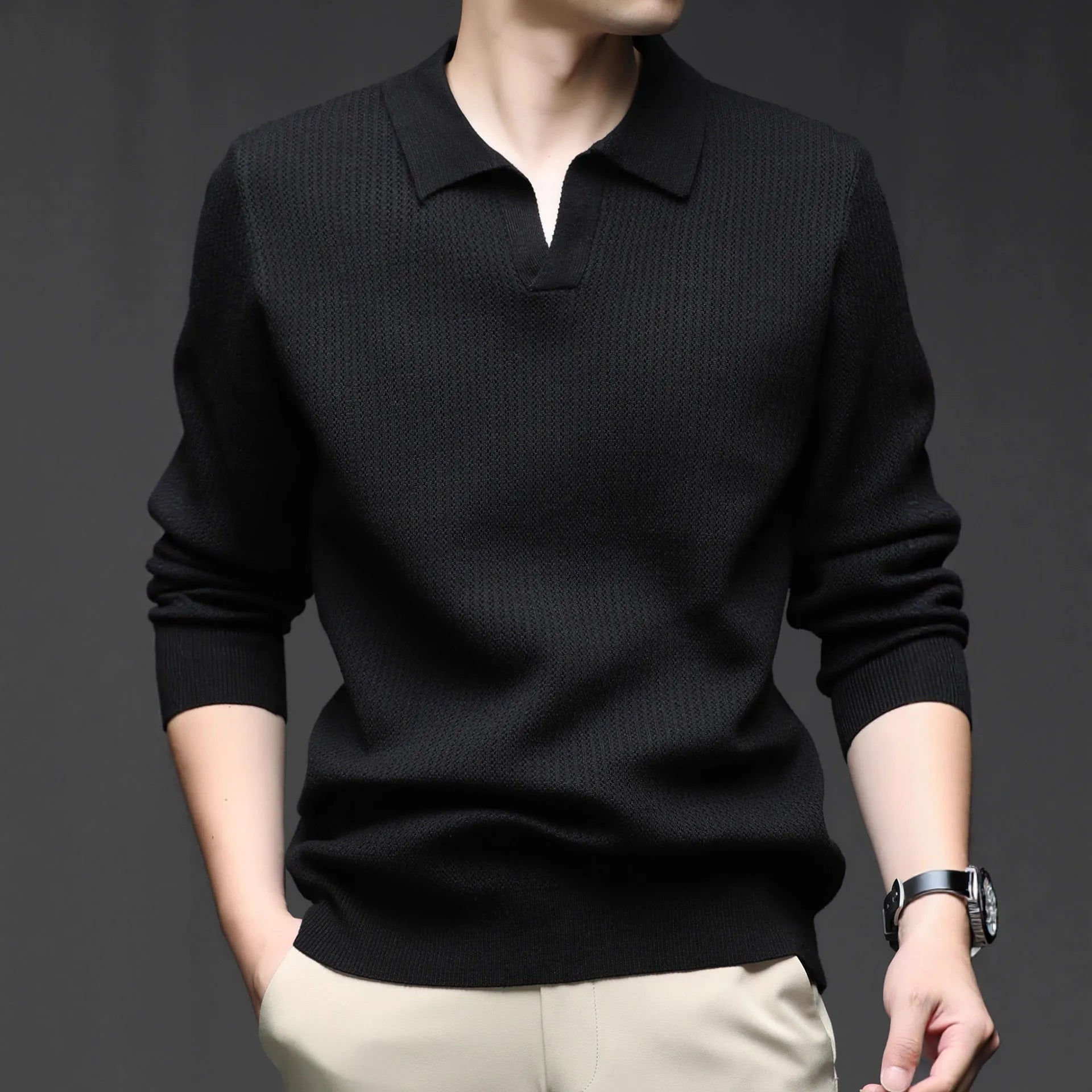 Men's loose fit casual pullover sweater in green colour showing front view