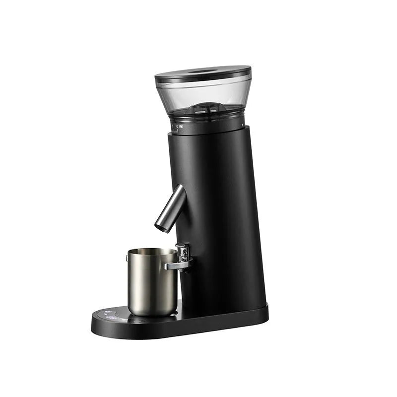 Portable automatic electric coffee grinder with stainless steel body in retro design