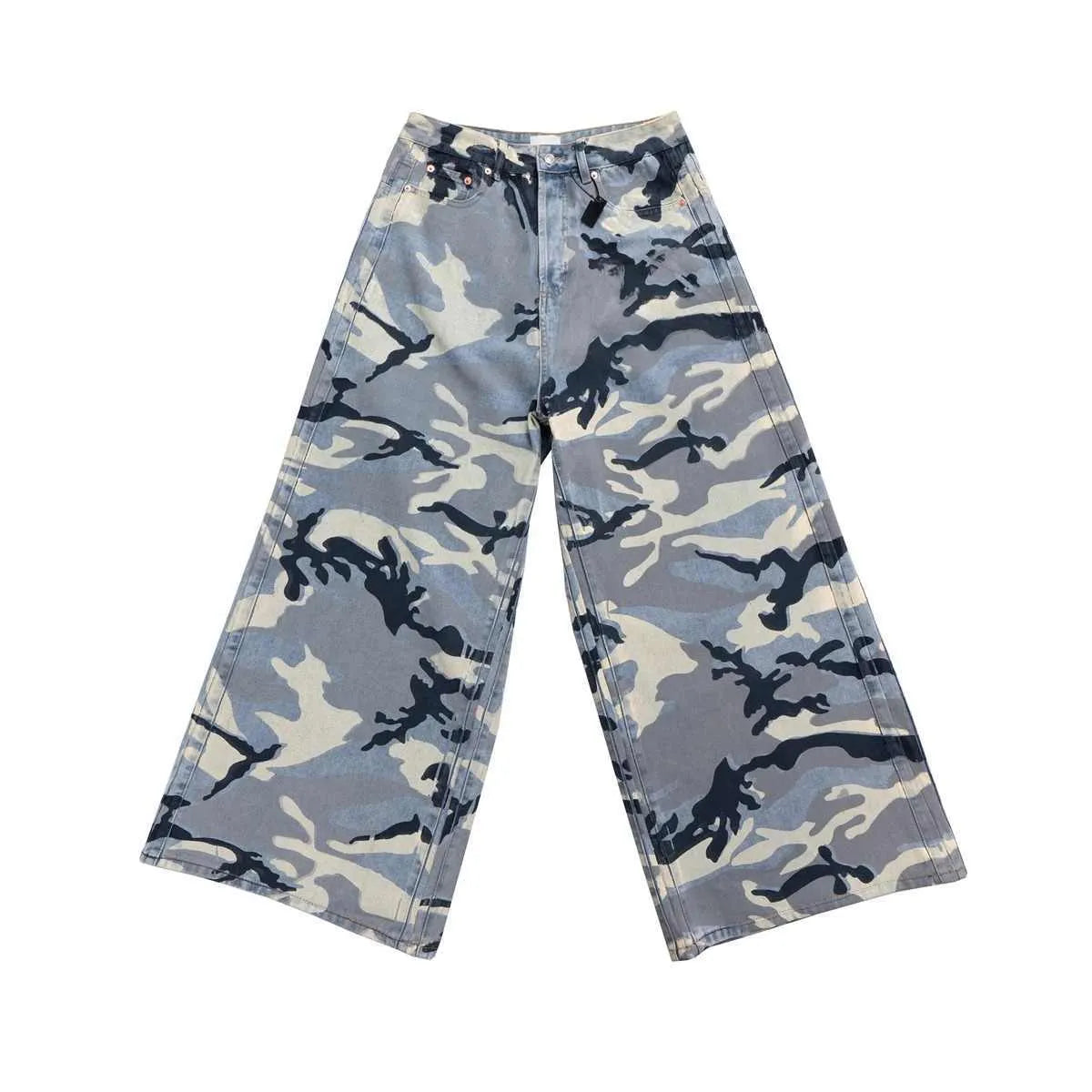 Snow camouflage blue men's and women's jeans with loose fit and micro-elastic stretch